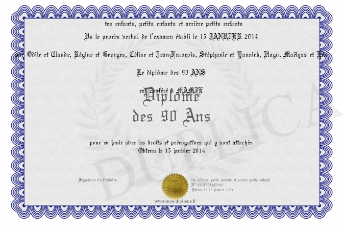 diplome 90 ans